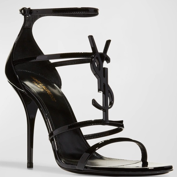 Saint Laurent Black Strappy Heels Vernice Chiffon Size 5